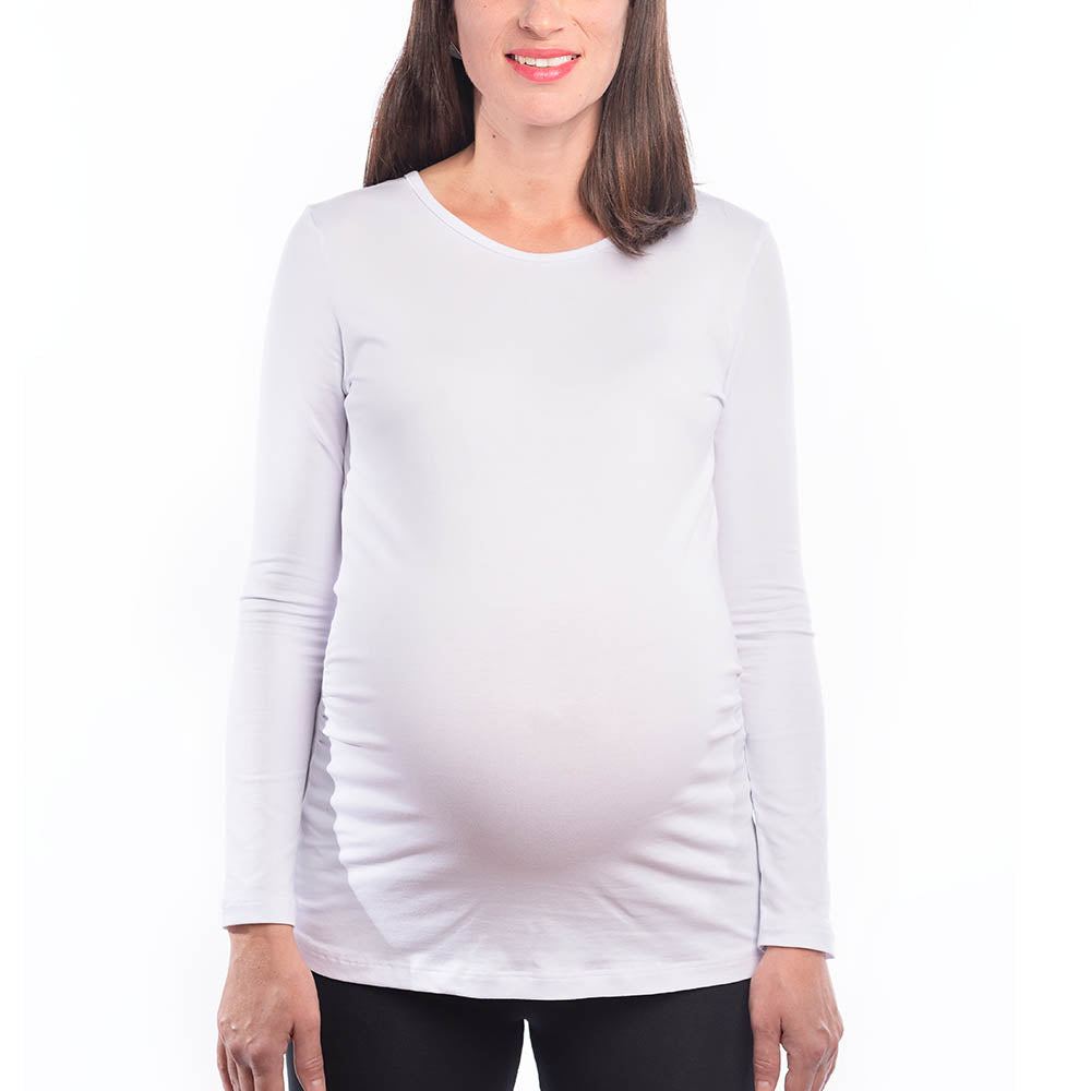 Бяла изчистена туника с набор и дълъг ръкав