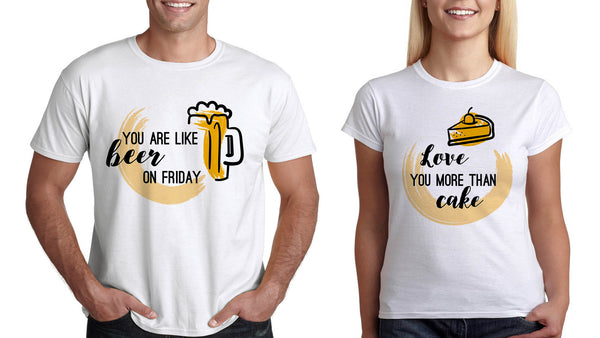 Тениски за Двама "Cake & Beer" Подарък за Двойки за св Валентин - Printo.bg