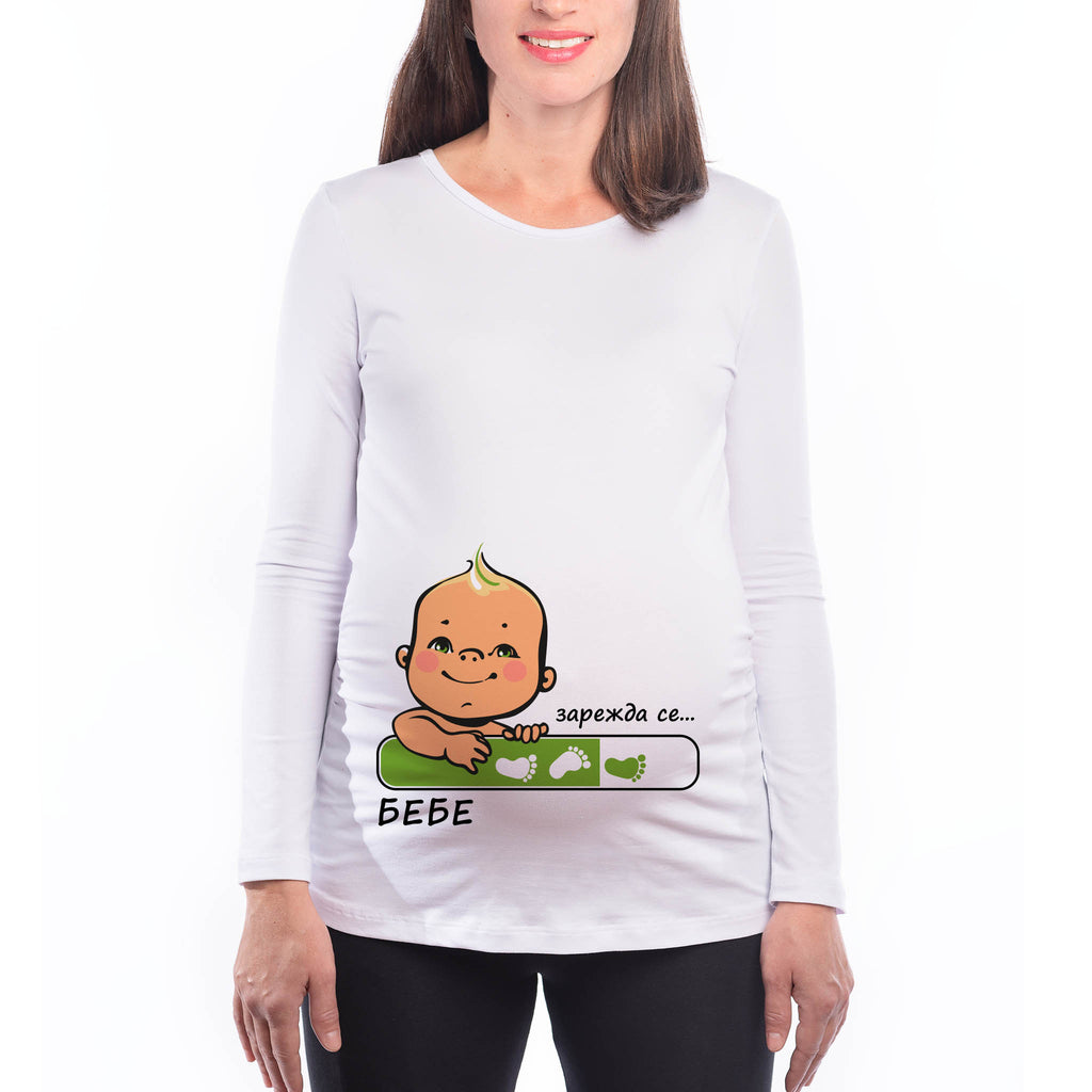 Тениска за Бременни от 100% Памук - "Зарежда се бебе"