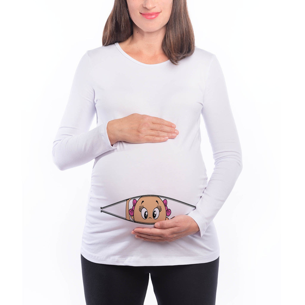 Туника или тениска за бременни "НАДНИЧАЩО БЕБЕ-МОМИЧЕ" Подарък за бременна