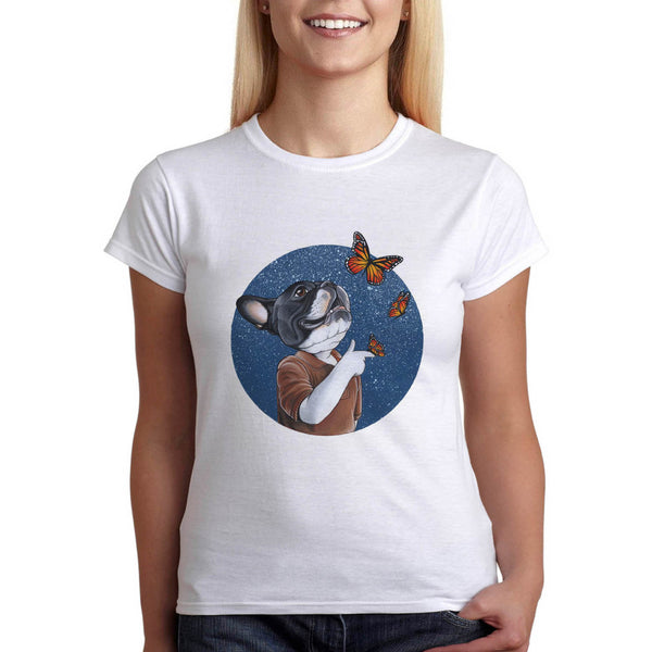 дамска тениска Замечтан и романтичен френски булдог