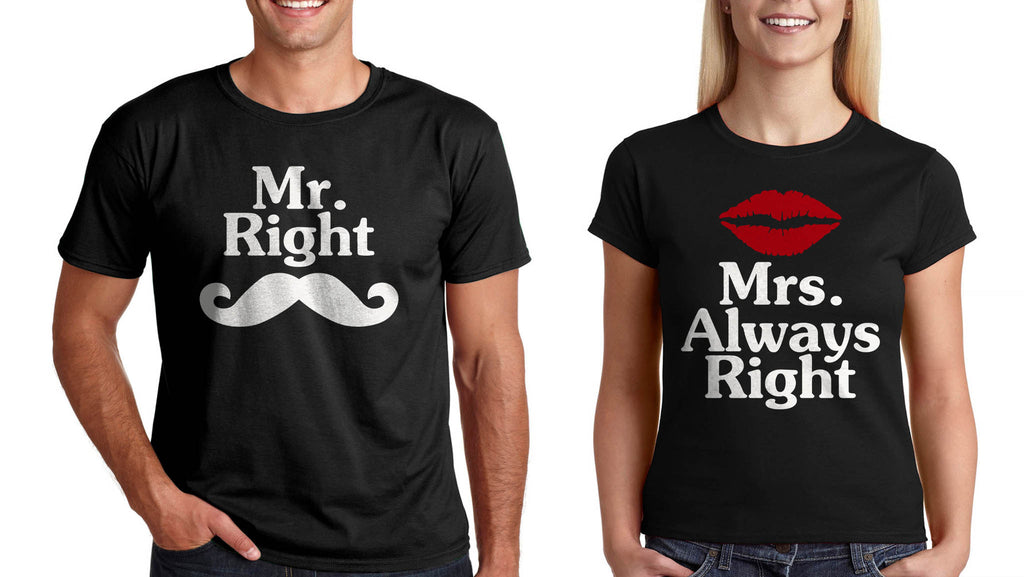 Тениски за Влюбени "Mr and Mrs Right" - Подарък за св Валентин Комплект Тениски за Двойки