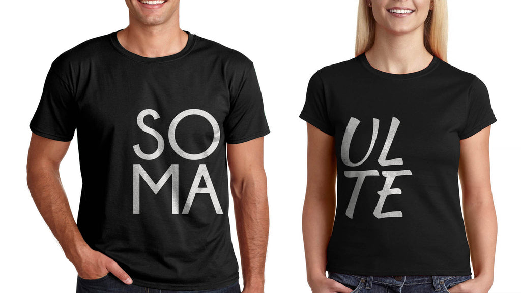 Подарък за св Валентин Комплект Тениски за Двама, младоженци "Soulmate"