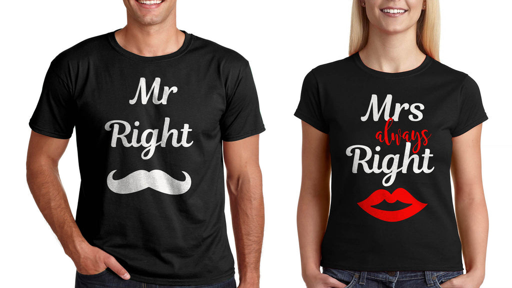 Подарък за св Валентин Комплект Тениски за Двойки "Mr and Mrs Right"