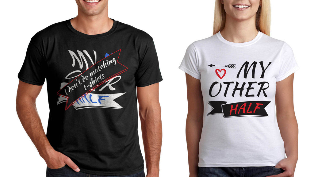 Тениски за Двама "My Other Half" Подарък за св Валентин Комплект за Двойки