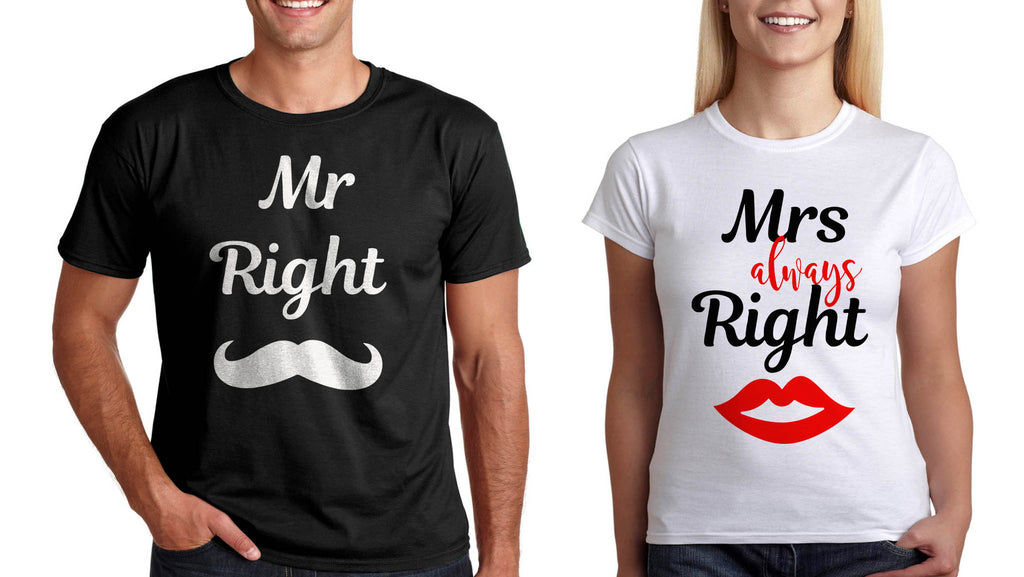 Подарък за св Валентин Комплект Тениски за Двойки "Mr and Mrs Right"