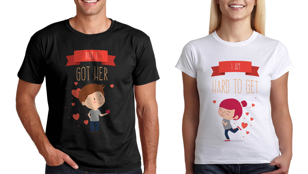 Тениски за Двама св Валентин "Hard to get" Подарък за Двойки