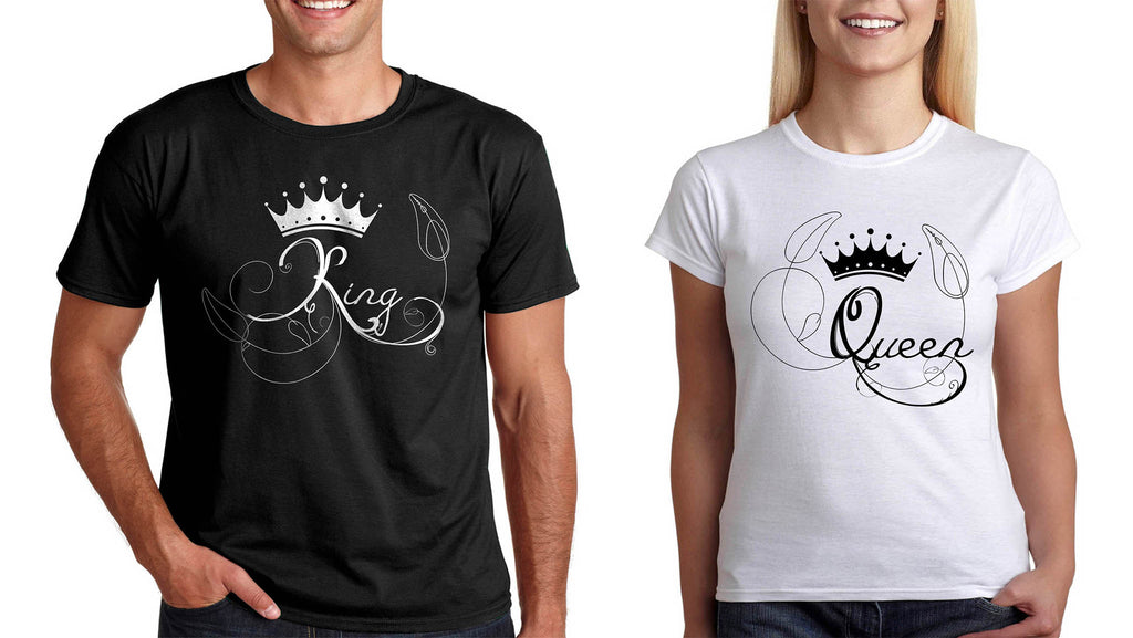 Тениски за Двама св Валентин "King Queen" Подарък за Влюбени Двойки