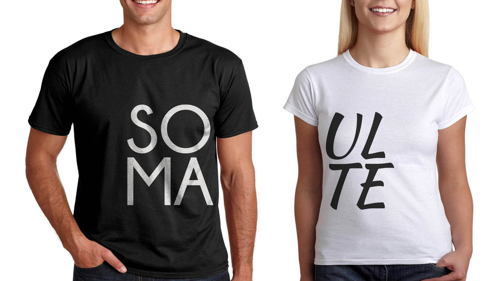 Подарък за св Валентин Комплект Тениски за Двама, младоженци "Soulmate"