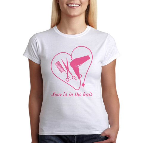 Тениска подарък за Фризьор, Стилист - Love is in the hair