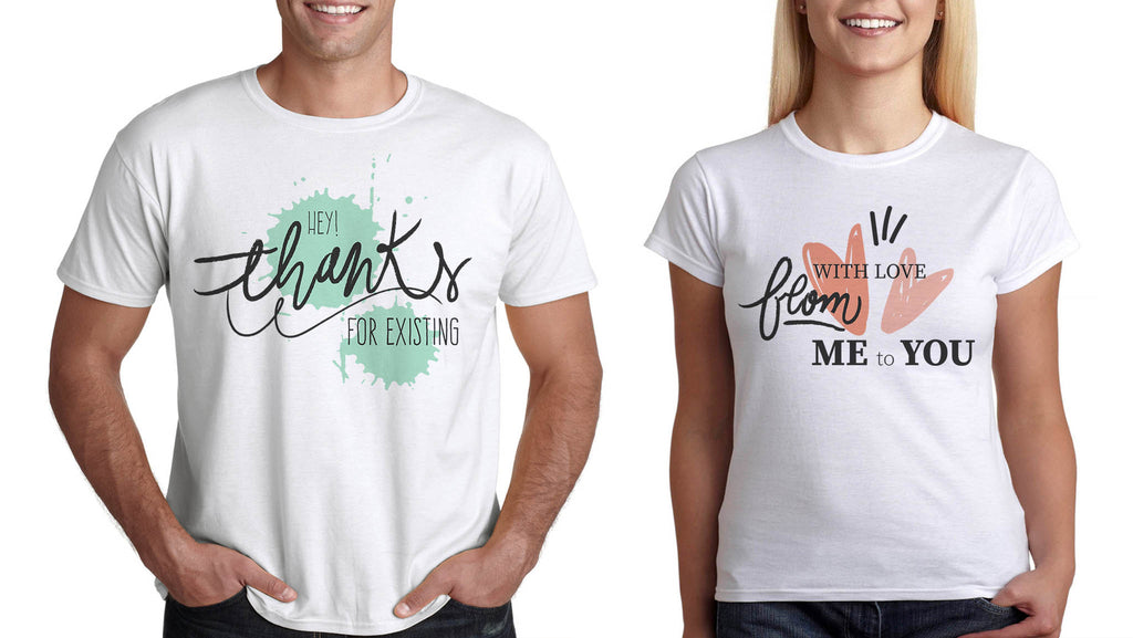 Тениски за Двoйки Подарък за св Валентин "Thanks" за Двама - Printo.bg