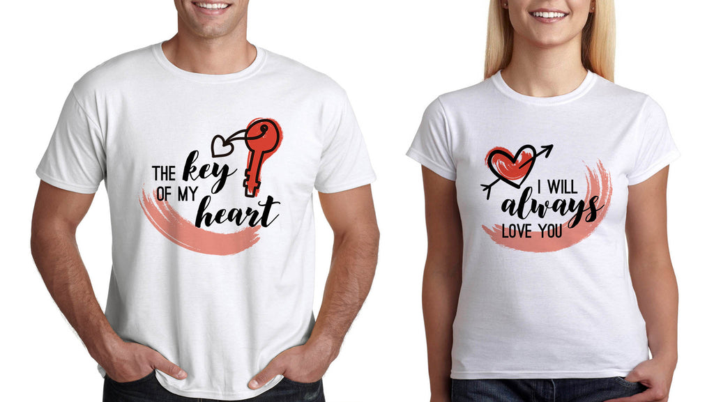 Тениски за Двама "Key to my heart" Подарък за Двойки за св Валентин - Printo.bg