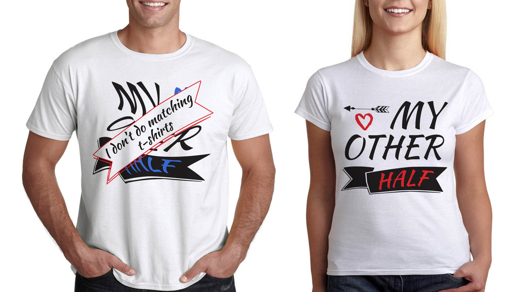 Тениски за Двама "My Other Half" Подарък за св Валентин Комплект за Двойки - Printo.bg