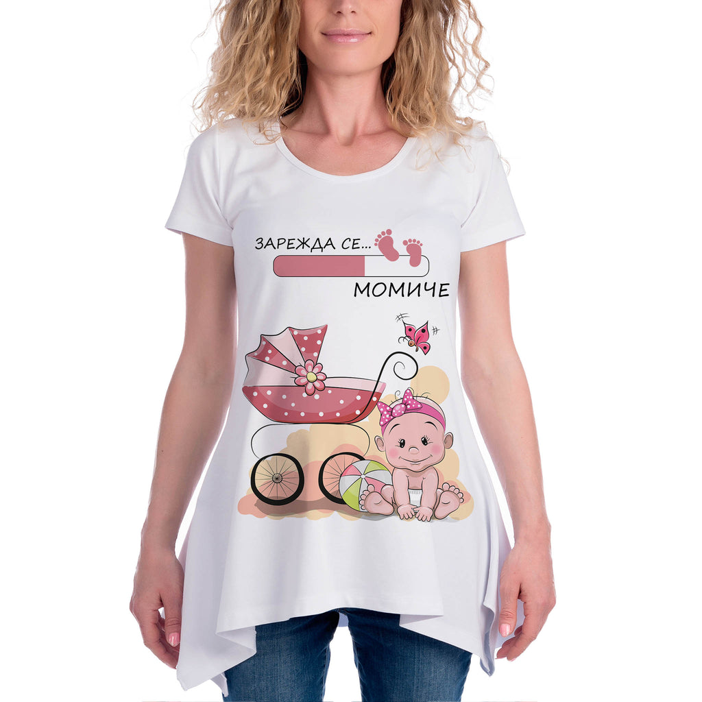 Тениска за Бременни "Mомиче с бебе" Блузи за Подарък - Дрехи за Бременни