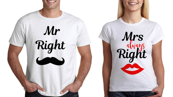 Подарък за св Валентин Комплект Тениски за Двойки "Mr and Mrs Right" - Printo.bg