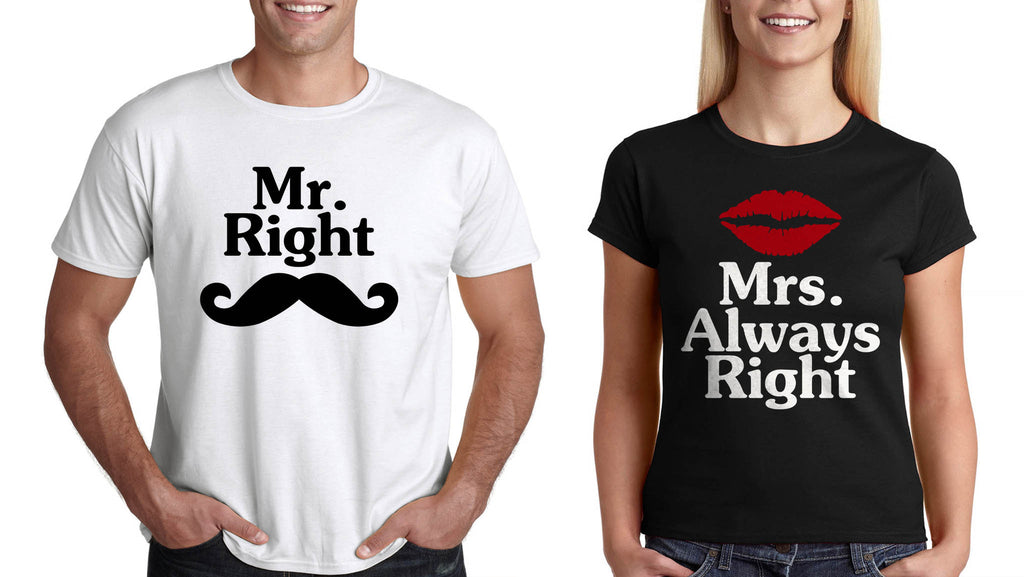 Тениски за Влюбени "Mr and Mrs Right" - Подарък за св Валентин Комплект Тениски за Двойки