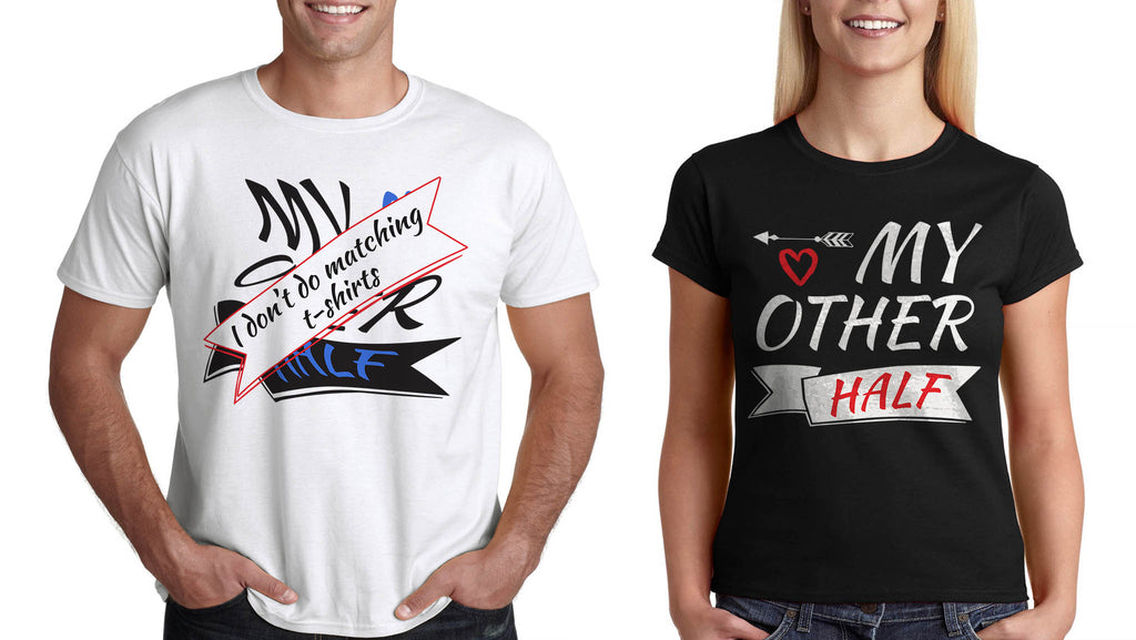 Тениски за Двама "My Other Half" Подарък за св Валентин Комплект за Двойки