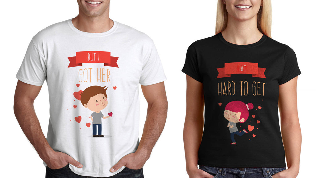 Тениски за Двама св Валентин "Hard to get" Подарък за Двойки