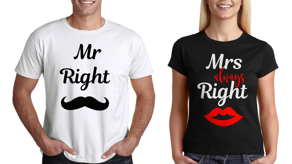 Подарък за св Валентин Комплект Тениски за Двойки "Mr and Mrs Right"